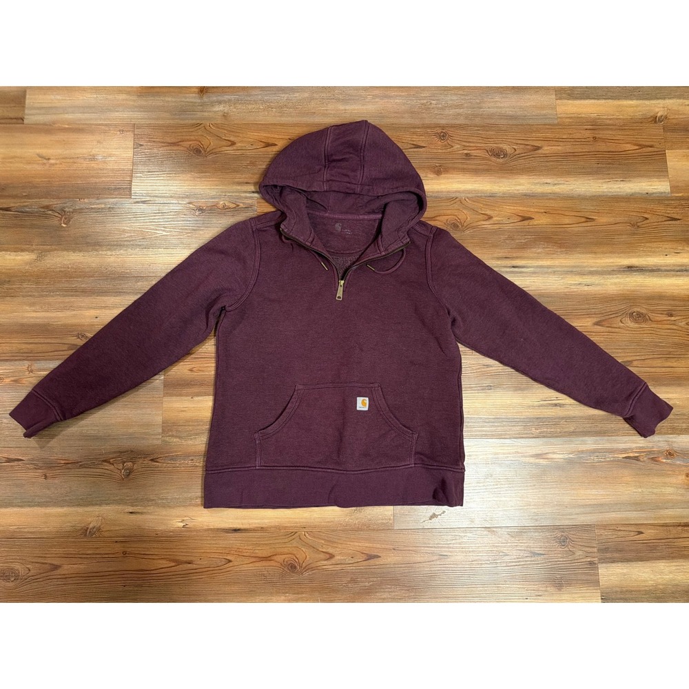 Carhartt Women's Medium 1/4 Quarter Zip Hoodie Plum Purple Sweatshirt